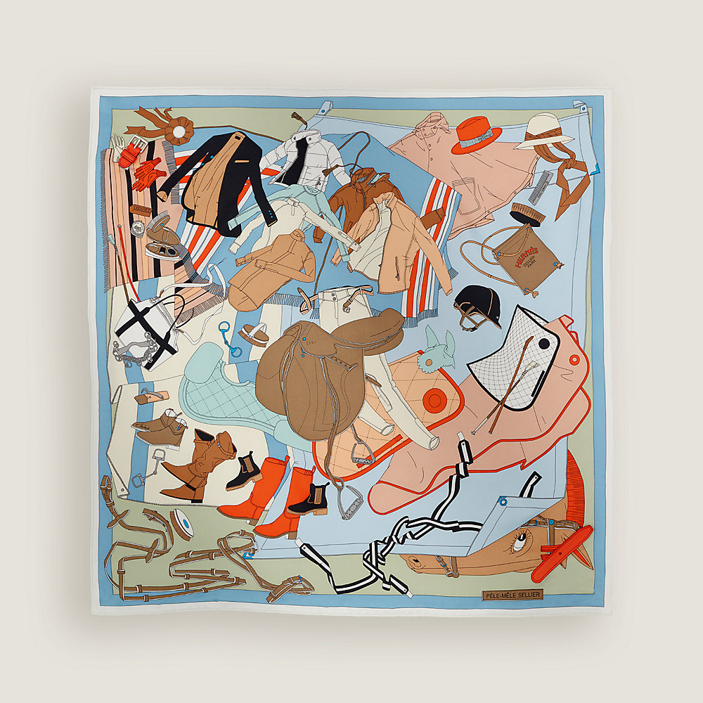 エルメス　カレ70 レザーベルト付き　Pele-Mele Sellier Pele-Mele Sellier scarf 70 - Blue | Hermès Canada